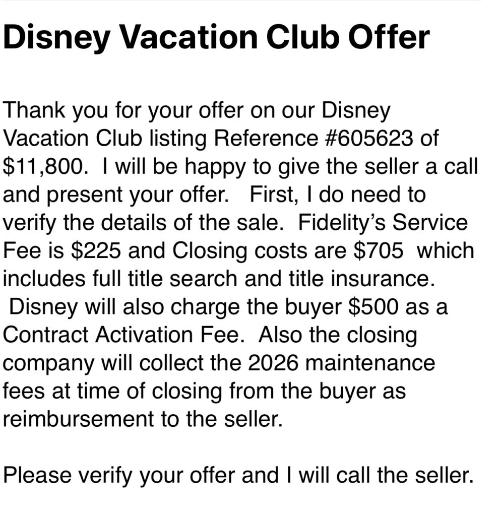 Confirmation email from broker stating all the costs and what my offer is to seller.