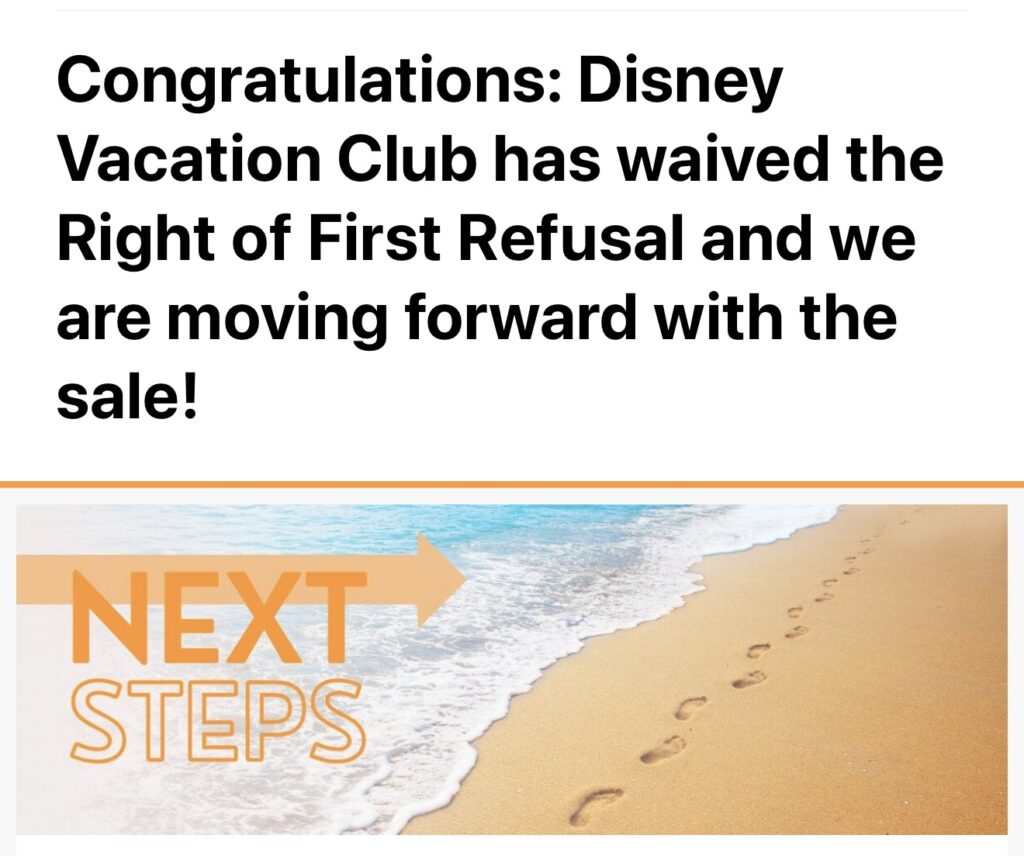 Confirmation email stating that Disney has waived the right of first refusal and we can close the contract