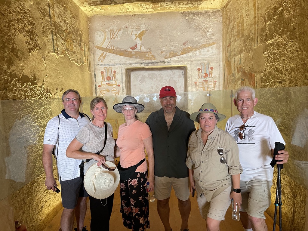 Rachel Friem with her father and extended family inside an ancient Egyptian tomb during their 2021 bucket-list trip.