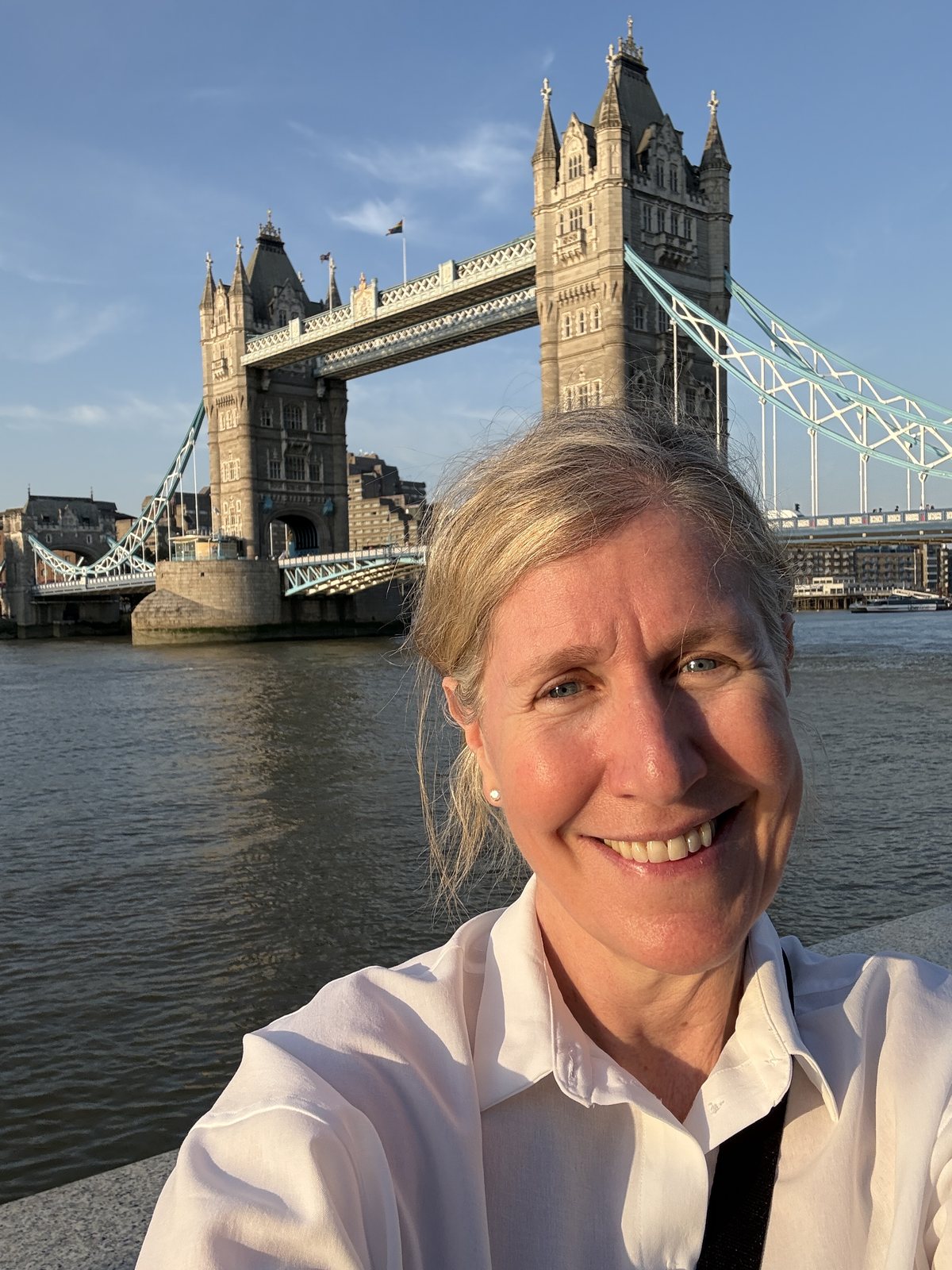 Rachel at Tower Bridge in London shortly before her DJI Osmo Pocket 4 was damaged